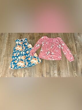 Girl’s Floral Blue Dress & Pink Floral Top Size 10-12 *2 items*